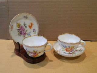 2 RK Dresden Flowers Demitasse Cups & Saucers Scalloped Edge Gold Trim [a] 2