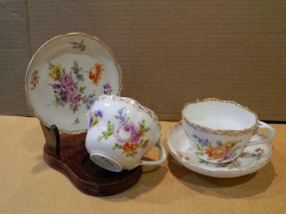 2 RK Dresden Flowers Demitasse Cups & Saucers Scalloped Edge Gold Trim [a] 3