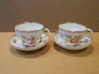 2 RK Dresden Flowers Demitasse Cups & Saucers Scalloped Edge Gold Trim [a] 4