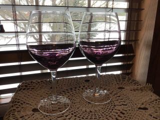 2 Hard To Find Pier 1 Purple Crackle 20 Oz Water Wine Goblets Glasses