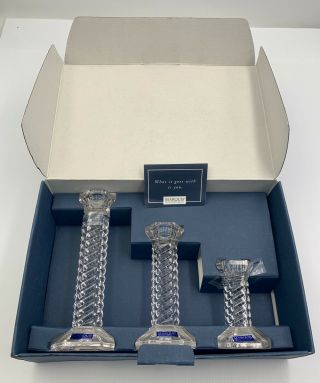 3 Waterford Crystal Marquis Set Candlestick Holders " Monaco " Pattern Clear Exc.