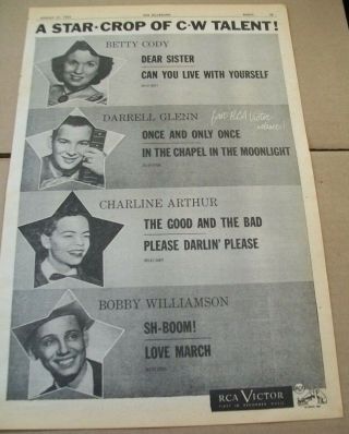 Betty Cody Darrell Glenn Charlie Arthur Bobby Williamson 1954 Ad - Rca Victor