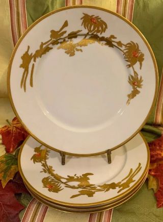 Vintage White & Gold Dinner Plates With Gold Art Nouveau Flowers P S A G Germany