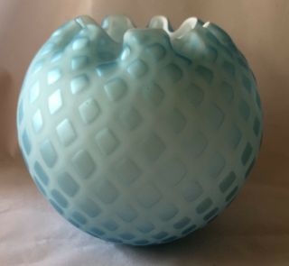 Blue Satin Vase Round Diamond Teardrop Pattern Pinched Vintage