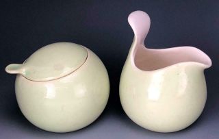 Eva Zeisel Red Wing Town Country Chartreuse Milk Creamer & Lidded Sugar Pot Bowl