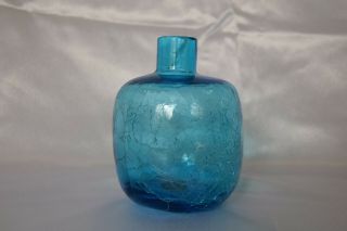 Vintage Blenko Art Glass 6424 Candle Vase 5.  25 " In Blenko Blue Crackle