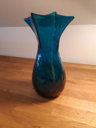 Signed 2014 Blenko 1110 Optic Vase In Seabreeze