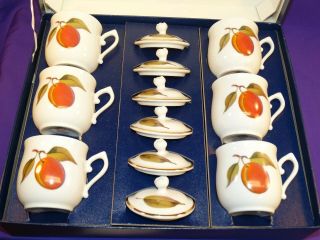 Set 6 Vintage Royal Worcester Evesham Gold Pot De Cremes Chocolate Pots W/lids
