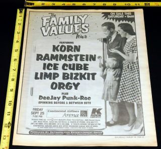 Rammstein The Family Values Tour Korn Limp Bizkit 1998 Concert Ad Nj Mini Poster