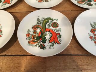 Vintage Berggren Swedish China Set of 6 Salad Plates 7 1/2” Rosemaling Design 2