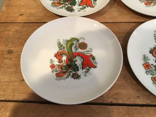 Vintage Berggren Swedish China Set of 6 Salad Plates 7 1/2” Rosemaling Design 3