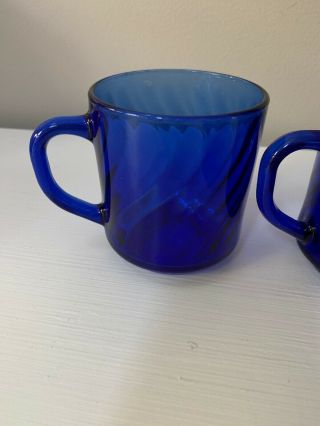 Vintage Arcoroc France Cobalt Blue Swirl Glass Handled Mugs (Set of 6) 2