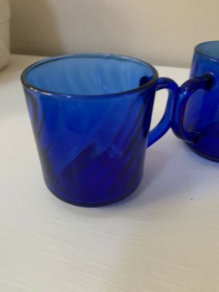 Vintage Arcoroc France Cobalt Blue Swirl Glass Handled Mugs (Set of 6) 4