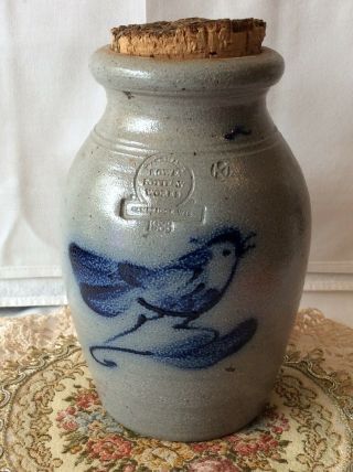 1988 Rowe Pottery Salt Glaze Stoneware Crock Blue Bird