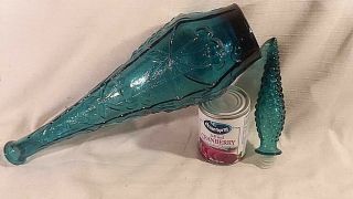 Vintage Blue Mcm Empoli Italy Art Glass Genie Bottle Decanter Teardrop Stopper
