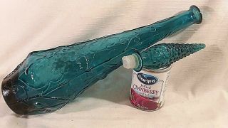 Vintage BLUE MCM Empoli Italy Art Glass Genie Bottle Decanter Teardrop Stopper 3
