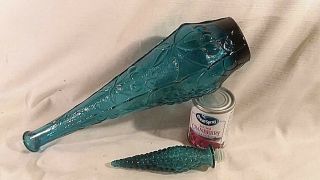Vintage BLUE MCM Empoli Italy Art Glass Genie Bottle Decanter Teardrop Stopper 7