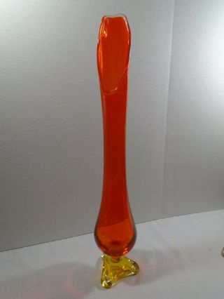 Vintage Mid Century Viking Art Glass Swung Stretch Vase 21 3/4 " Amberina Orange
