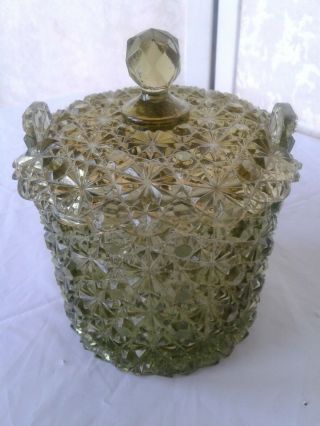 Fenton Biscuit Jar & Lid Daisy Button Ice Bucket Lime Green