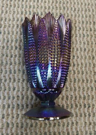 1970s Vintage LE Smith Carnival Glass Vase Amethyst Purple Glass Hobnail Fan 2