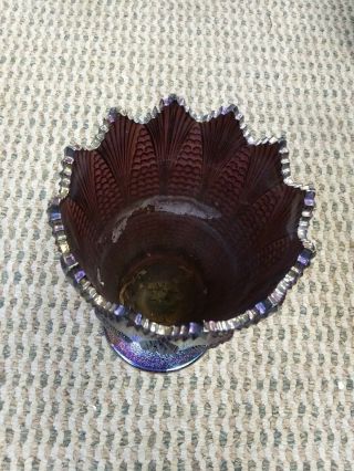 1970s Vintage LE Smith Carnival Glass Vase Amethyst Purple Glass Hobnail Fan 3
