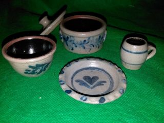 Mini Rowe Pottery 1992 Vintage Salt Glazed Pottery Set