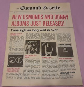 Osmond Gazette 1st Issue Osmonds 1974 Donny Osmonds