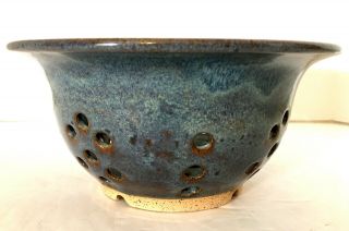 Studio Pottery Colander Blue 3.  5 