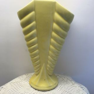 Vintage Mccoy Art Pottery Yellow 9 " Vase Art Deco Period Draped Fan Design Euc