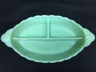 Jadeite Green Glass Divided Relish Tray Hobnail Pattern Vegetable Jade Milk Art