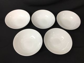 Set Of 5 Crate & Barrel White Porcelain 7 " Coupe Large Cereal Salad Soup Bowls