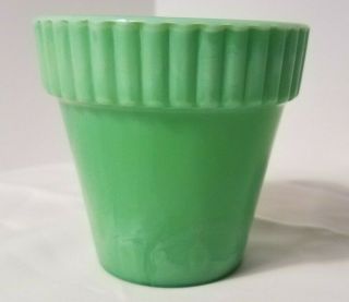 Akro Agate Jadeite Green Slag Glass Flower Pot 3 1/4 " Made In Usa Vintage Guc