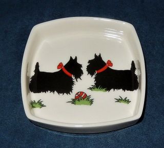 Vintage Highbank Porcelain Scottie Dogs Square Pin Dish