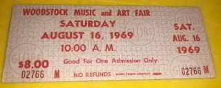 Saturday Gray Woodstock Concert Ticket 1969 Grateful Dead