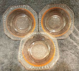 3 Euc Pink Depression Glass Mayfair Open Rose Squared Cereal Berry Bowls Hocking