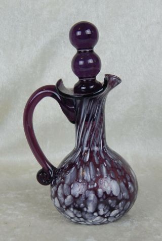 Pilgrim Glass Hand Blown Spatter Amethyst Cruet With Stopper Vintage Bud Vase