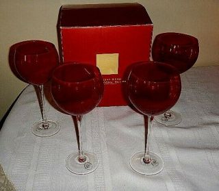 Set Of 4 Lenox Holiday Gems Red Ruby Balloon Wine Glasses - Christmas