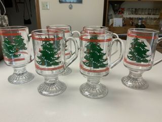 Waechtersbach Christmas Tree Footed Glass Mugs.  Set Of 6.  Made In Germany