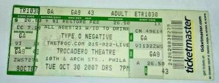 2007 Type O Negative Concert Ticket Trocadero Theatre Phila