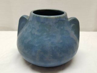 Vintage Matte Mottled Blue Arts Crafts Mission Pottery Vase Brush Mccoy 1930s