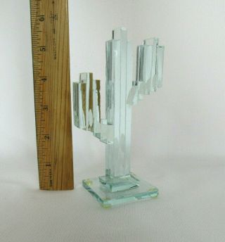 Vtg 1950s Mid Century Modern Cut Stacked Green Glass Saguaro Cactus 5 1/2 " Tall
