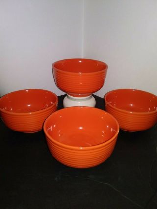 Halloween/fall Cereal And Soup Bowls Set 4 In Rich Orange Stoneware 6 " D/3 1/2 " H