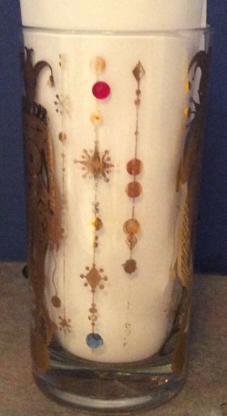 Vintage Culver Mardi Gras Tumbler Drinking Glass Gold Harlequin Jeweled Jester 2