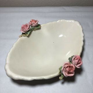 Karl Ens Volkstedt Porcelain White Oval Bowl Pink Flowers