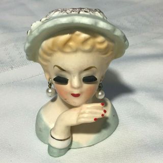 Inarco 1963 Miniature Porcelain Lady Head Vase Blue 4 " Earrings E - 774