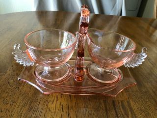 Pink Depression Era Deco Glass Sugar And Creamer With Wing Handles Westmoreland