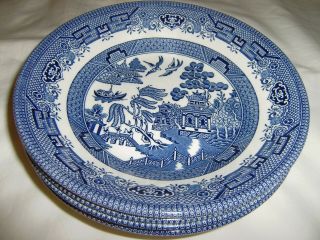 4 Churchill Coupe Soup Bowls 7 3/4 Inch Blue Willow