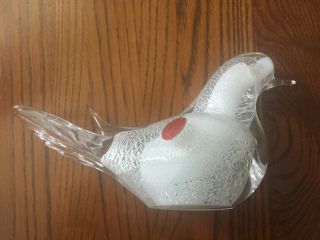 Murano Glass Bird Clear/white W/ Silver Flakes Hand Blown Paperweight