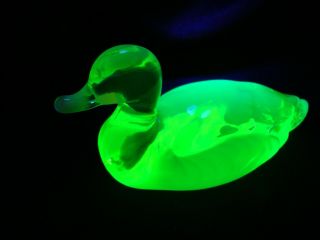 Fenton Vaseline Opalescent Yellow Glass Duck Figurine Paperweight Glows Ga70