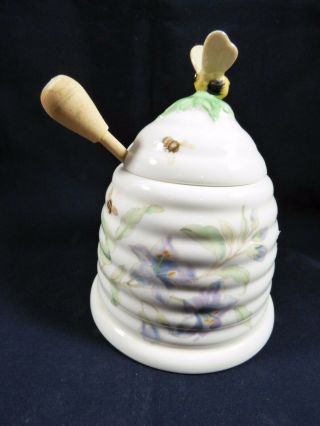 Lenox Porcelain Butterfly Meadow Bee Hive Honey Pot Jar Server Figural Lid Top
